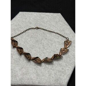 Vintage Solid Copper 18” Necklace W/Renoir & Enameled Jewstones  Artist Unsigned